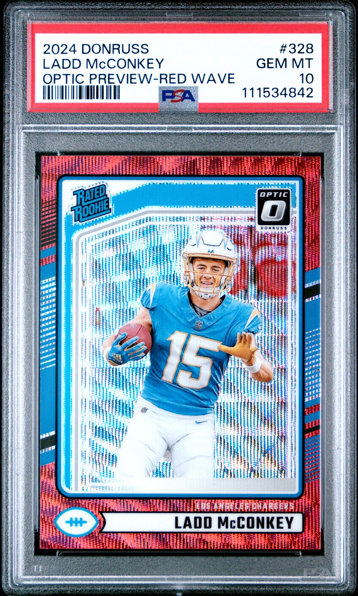 2024 Panini Donruss Ladd Mcconkey #328 (Optic Preview-Red Wave) Gem Mt 10 front