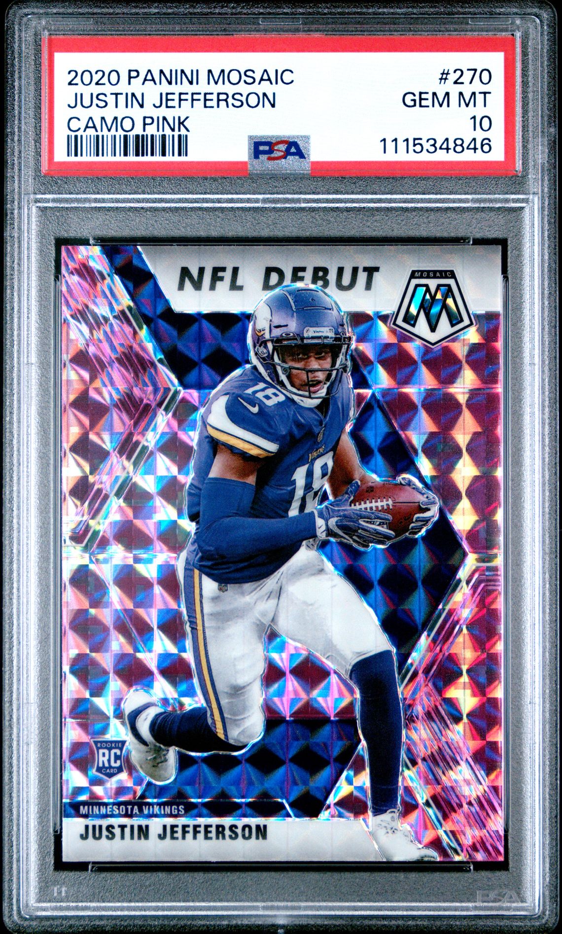 2020 Panini Mosaic Justin Jefferson #270 (Camo Pink) Gem Mt 10 front