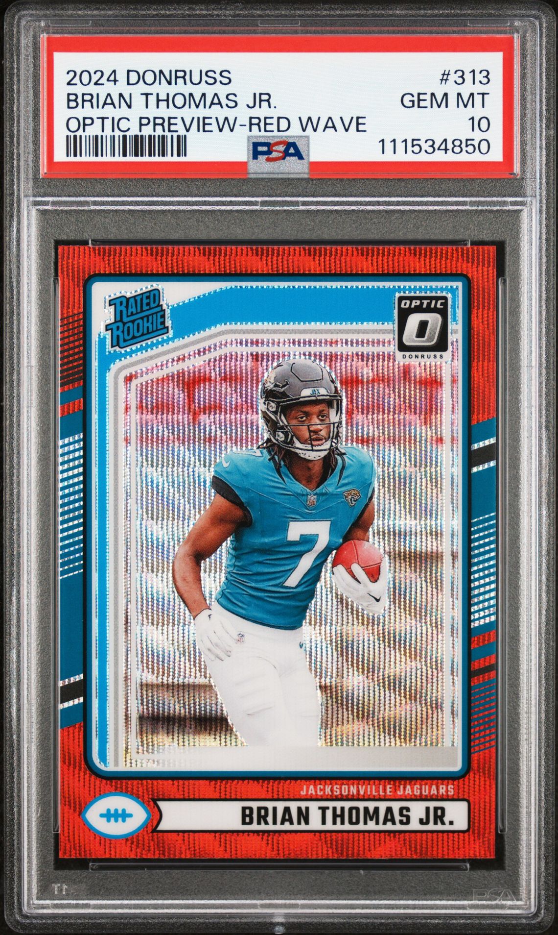2024 Panini Donruss Brian Thomas Jr. #313 (Optic Preview-Red Wave) Gem Mt 10 front
