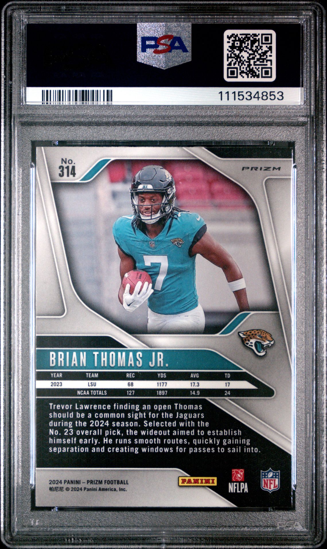 2024 Panini Prizm Brian Thomas Jr. #314 (Green Wave) Gem Mt 10 back