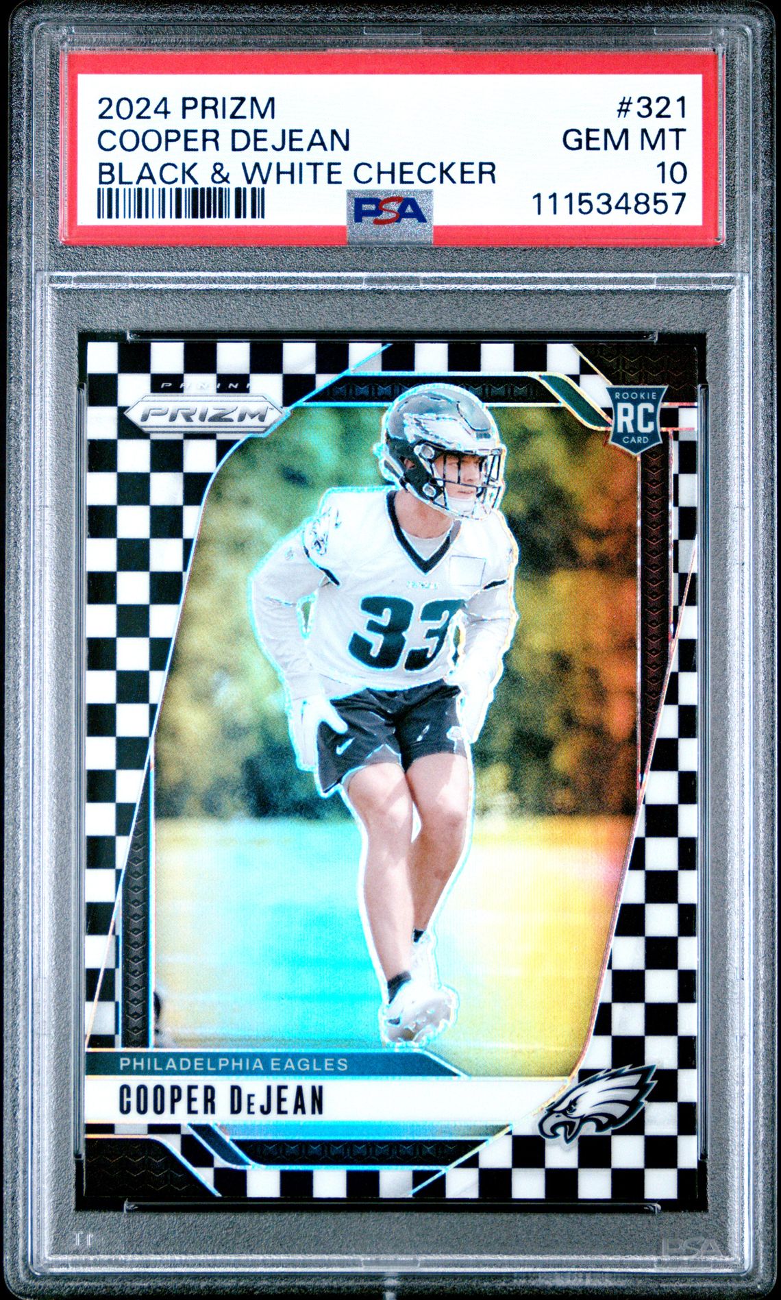 2024 Panini Prizm Cooper Dejean #321 (Black & White Checker) Gem Mt 10 front