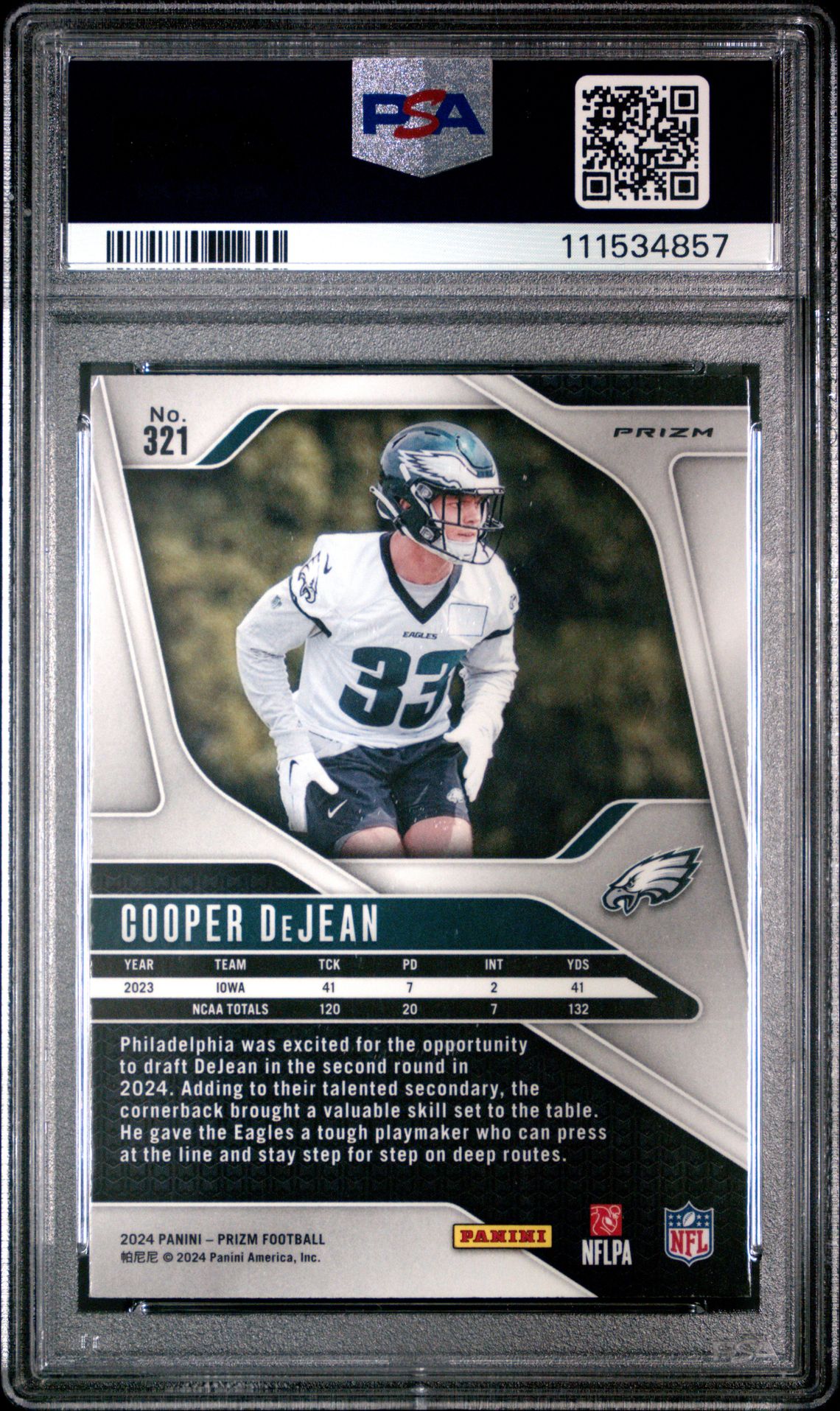 2024 Panini Prizm Cooper Dejean #321 (Black & White Checker) Gem Mt 10 back