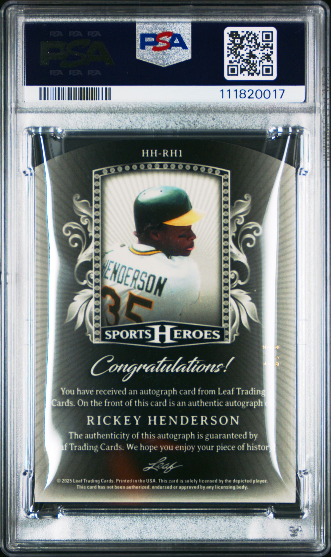 2025 Leaf Metal Sports Heroes Hall Heroes Autographs Rickey Henderson #Hhrh1 (Hall Heroes Au-Pink Crys) Mint 9 back