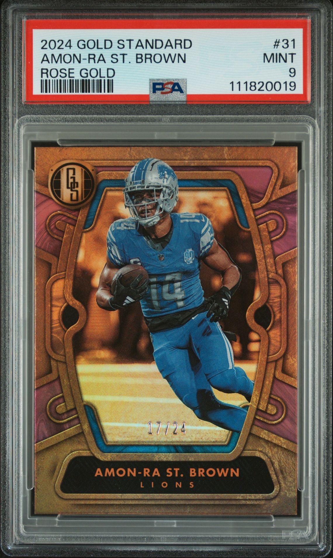 2024 Panini Gold Standard Amon-Ra St. Brown #31 (Rose Gold) Mint 9 front