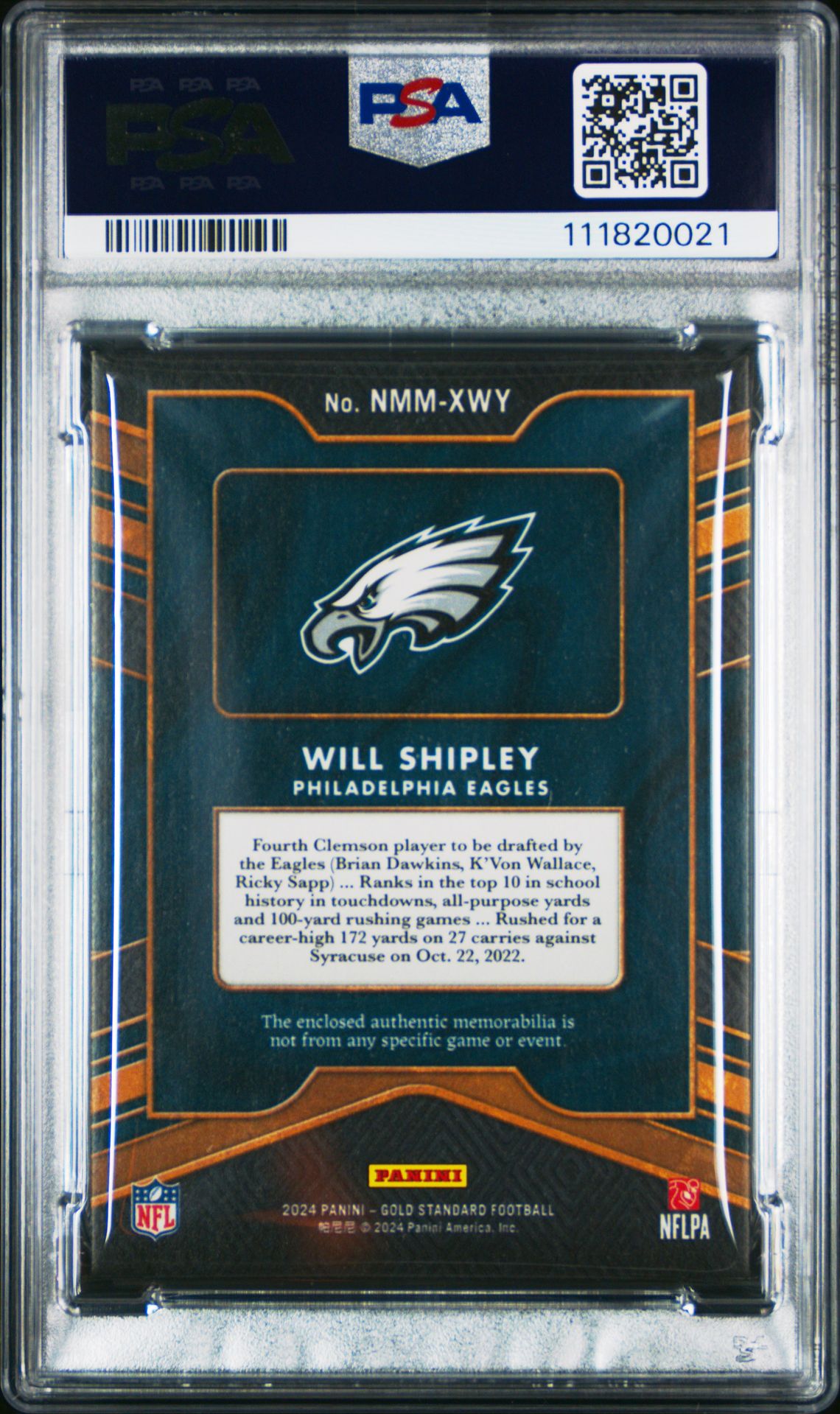 2024 Panini Gold Standard Newly Minted Memorabilia Will Shipley #Nmmxwy Mint 9 back