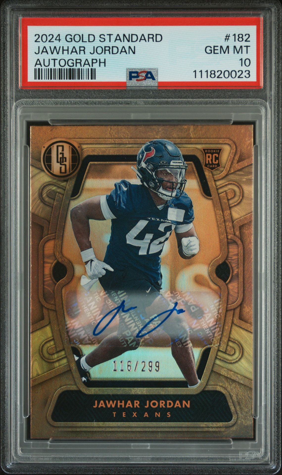 2024 Panini Gold Standard Jawhar Jordan #182 (Autograph) Gem Mt 10 front