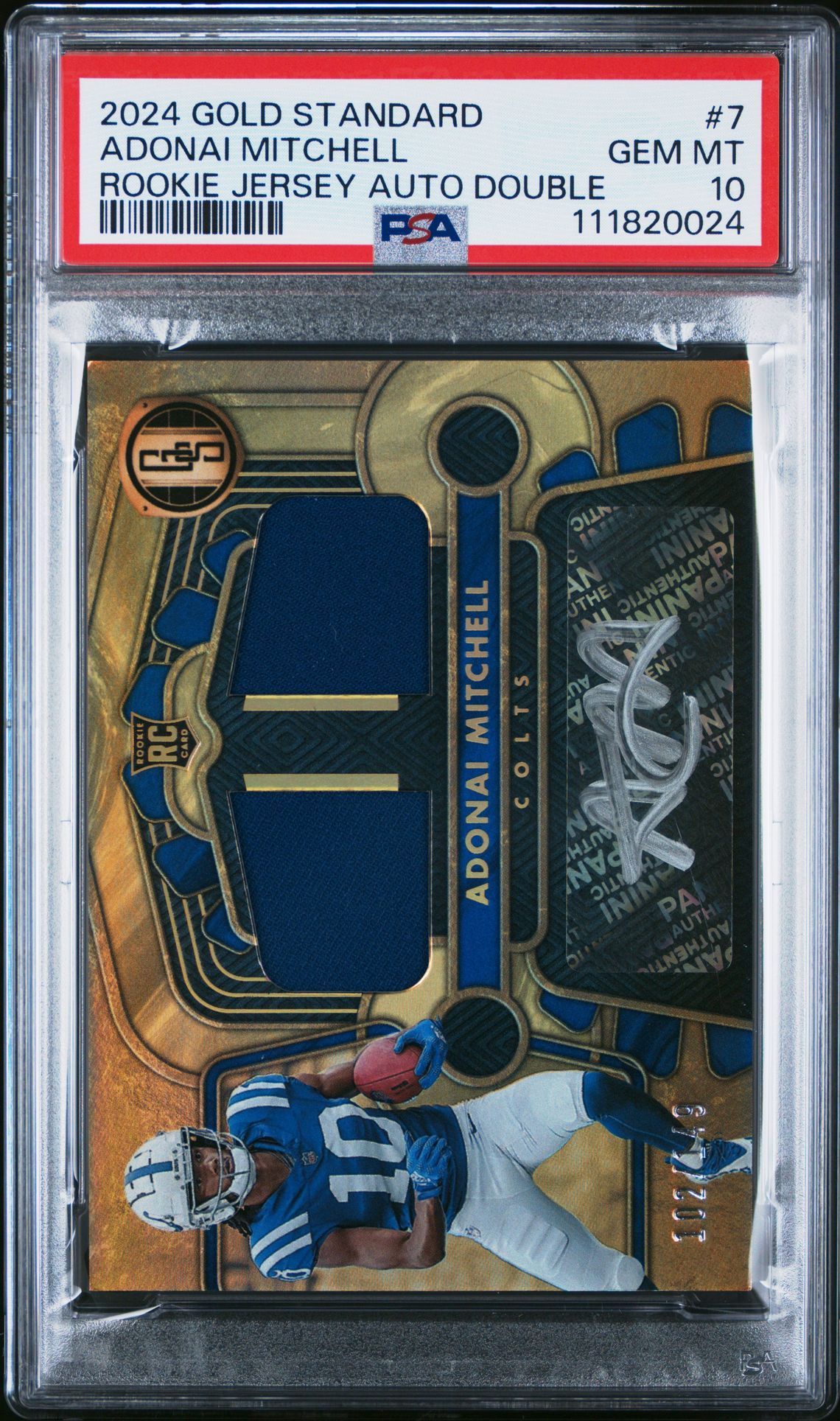 2024 Panini Gold Standard Rookie Jersey Autographs Double Adonai Mitchell #7 Gem Mt 10 front