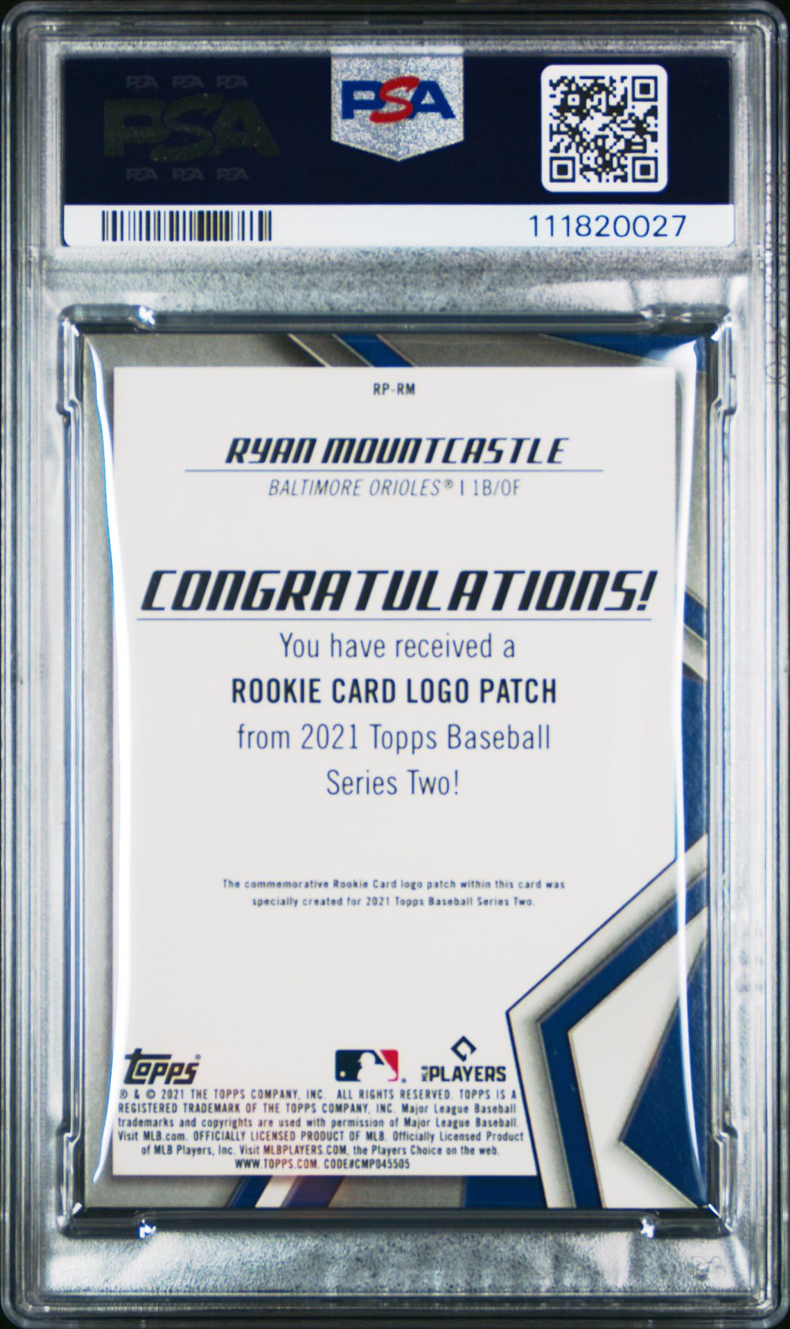 2021 Topps Rookie Card Logo Manufactured Patch Relic Ryan Mountcastle #Rm (R/C Logo Mfd.patch Relic) Mint 9 back