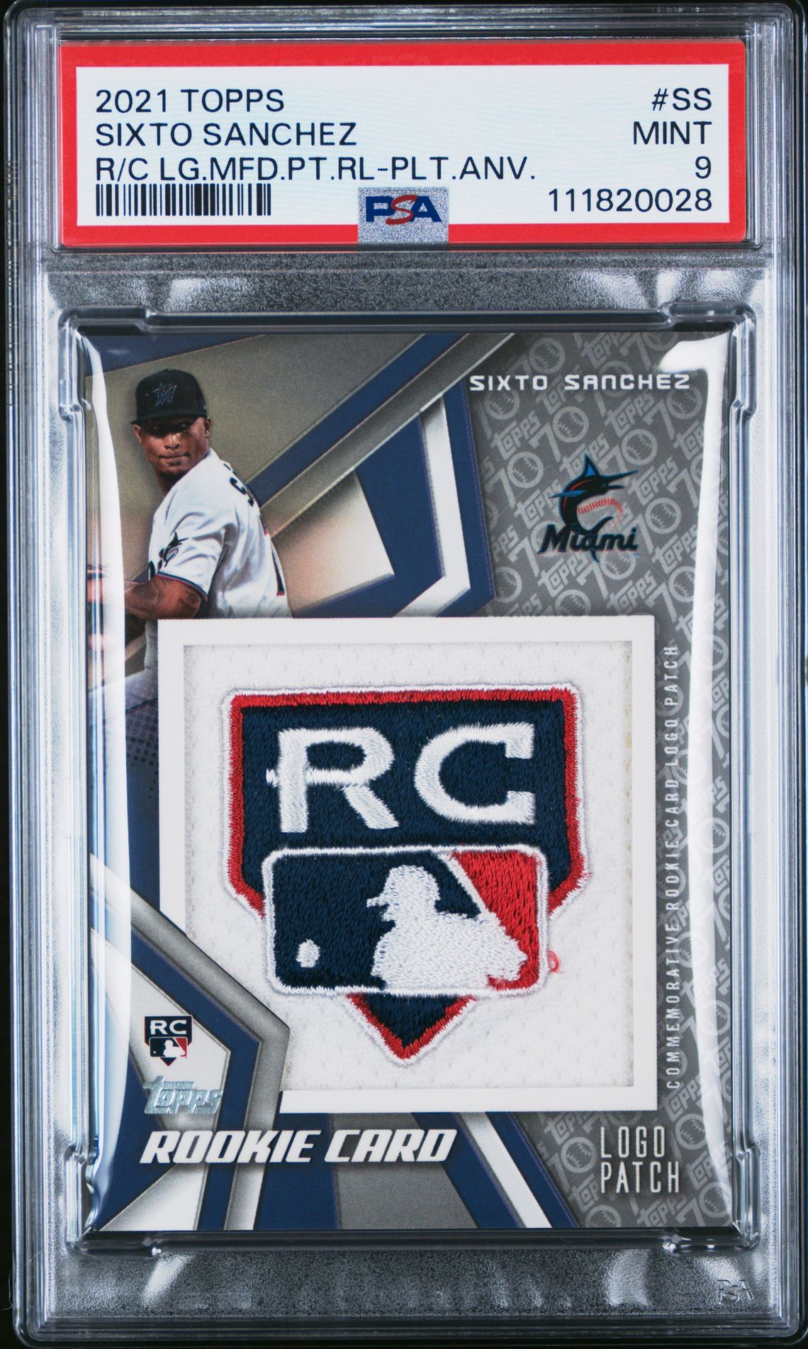 2021 Topps Rookie Card Logo Manufactured Patch Relic Sixto Sanchez #Ss (R/C Lg.mfd.pt.rl-Plt.anv.) Mint 9 front