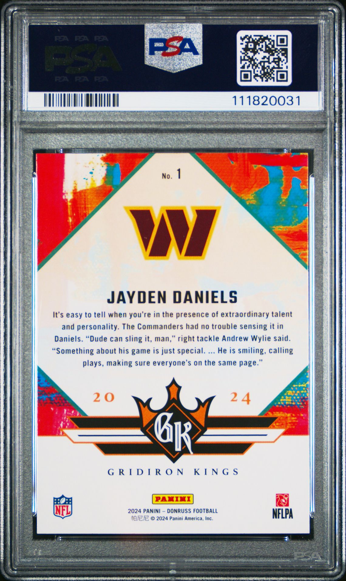 2024 Panini Donruss Rookie Gridiron Kings Jayden Daniels #1 Gem Mt 10 back