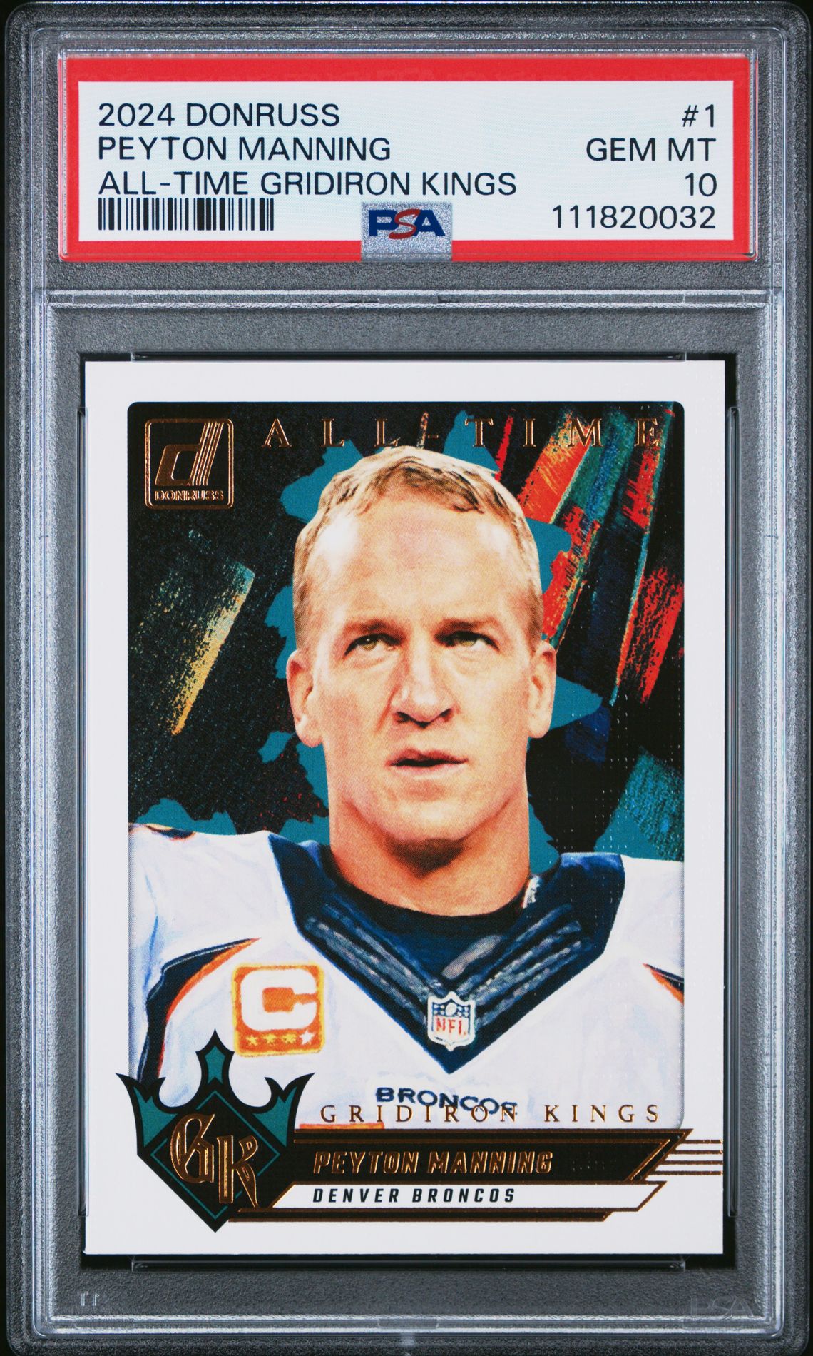 2024 Panini Donruss All-Time Gridiron Kings Peyton Manning #1 Gem Mt 10 front