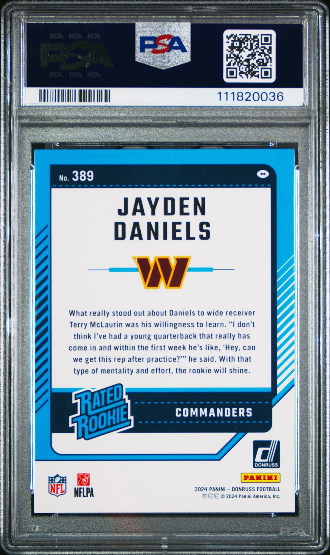2024 Panini Donruss Jayden Daniels #389 Mint 9 back