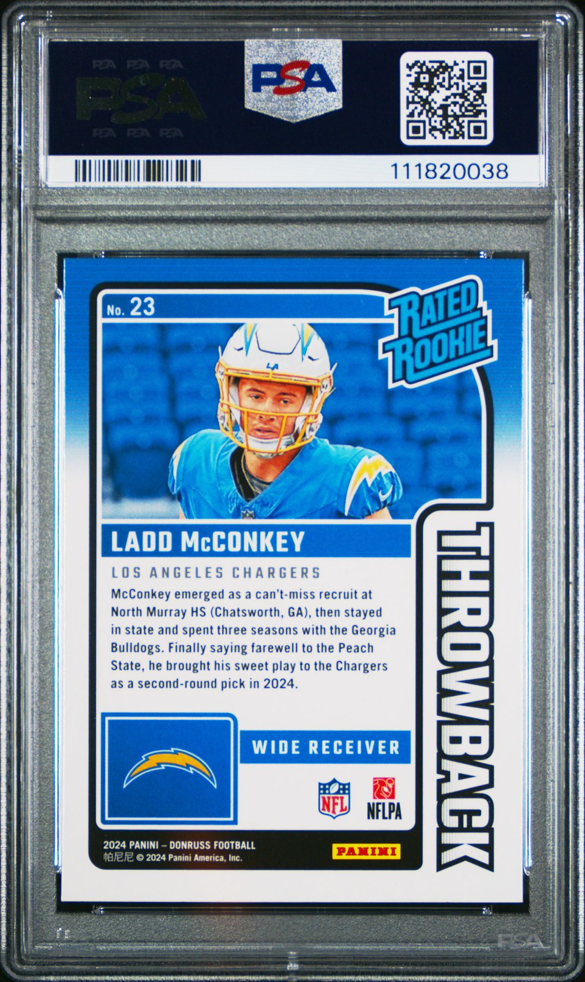 2024 Panini Donruss Rated Rookies Throwback Ladd Mcconkey #23 Mint 9 back