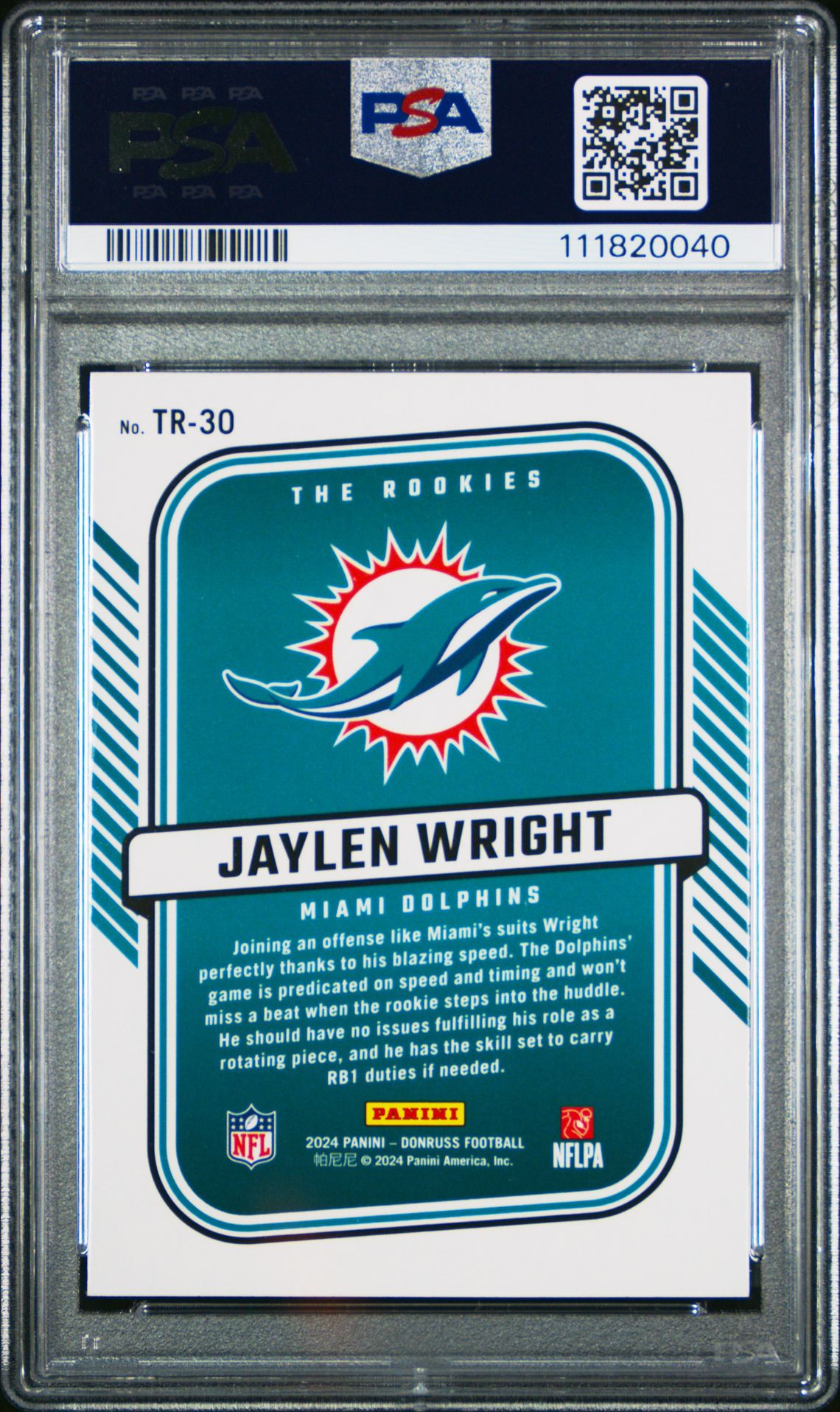 2024 Panini Donruss The Rookies Jaylen Wright #Tr30 Gem Mt 10 back