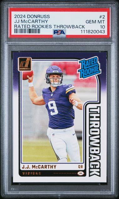 2024 Panini Donruss Rated Rookies Throwback Jj Mccarthy #2 Gem Mt 10 front