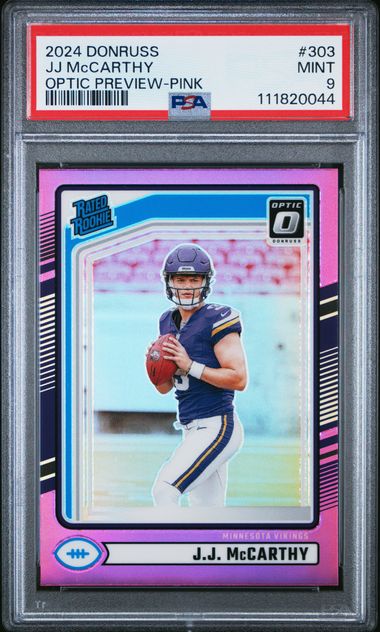 2024 Panini Donruss Jj Mccarthy #303 (Optic Preview-Pink) Mint 9 front
