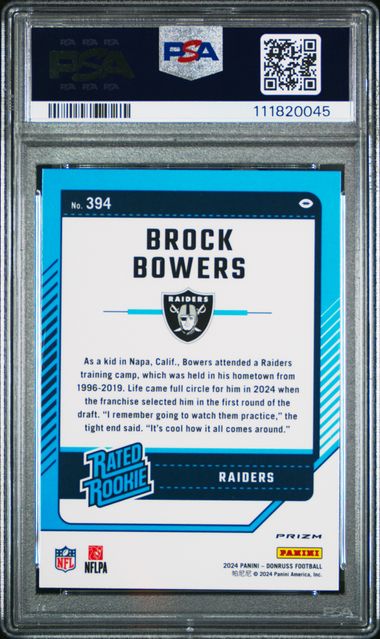 2024 Panini Donruss Brock Bowers #394 (Optic Preview-Pink) Gem Mt 10 back