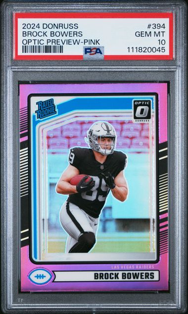 2024 Panini Donruss Brock Bowers #394 (Optic Preview-Pink) Gem Mt 10 front