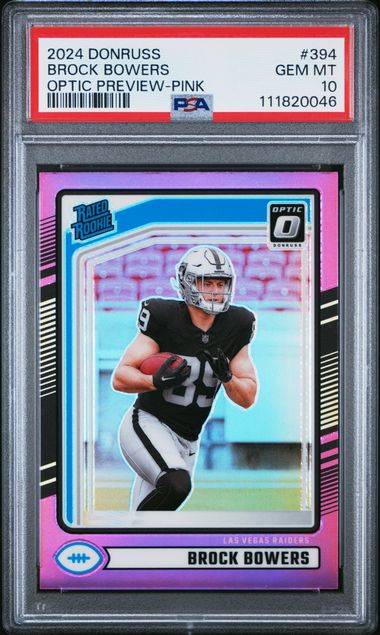 2024 Panini Donruss Brock Bowers #394 (Optic Preview-Pink) Gem Mt 10 front