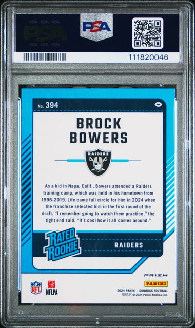 2024 Panini Donruss Brock Bowers #394 (Optic Preview-Pink) Gem Mt 10 back