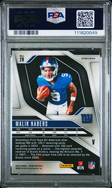 2024 Panini Prizm Rookie Variation Malik Nabers #28 Gem Mt 10 back