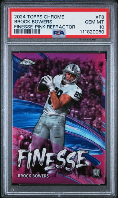 2024 Topps Chrome Finesse Brock Bowers #F8 (Finesse-Pink Refractor) Gem Mt 10 front