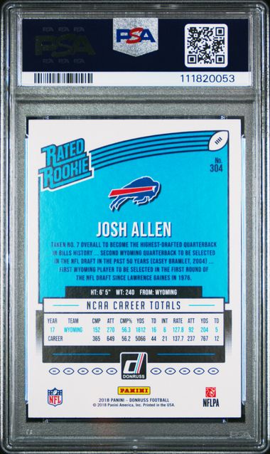 2018 Panini Donruss Josh Allen #304 Gem Mt 10 back