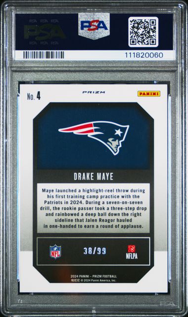 2024 Panini Prizm Emergent Drake Maye #4 (Emergent-Blue Ice) Gem Mt 10 back