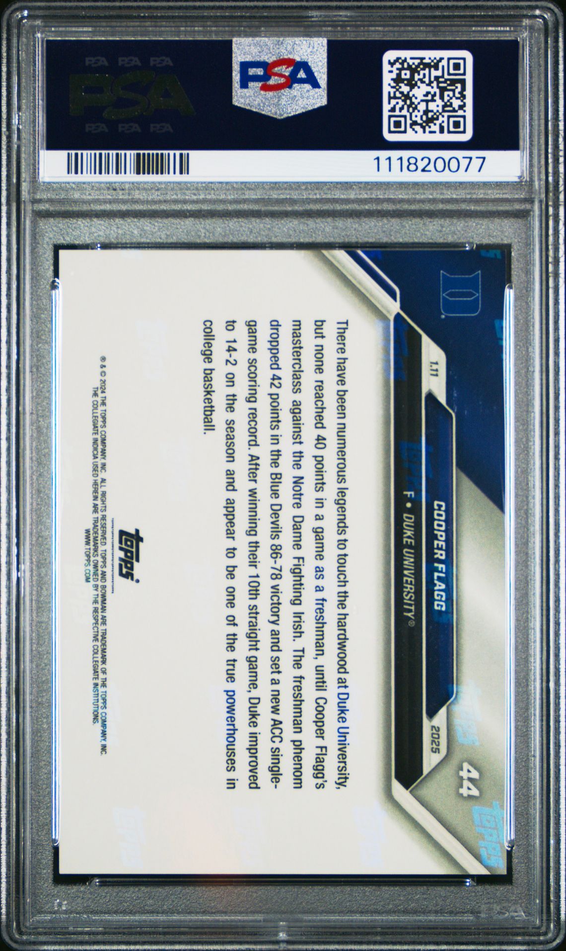 2024-25 Bowman U Now Cooper Flagg #44 Gem Mt 10 back