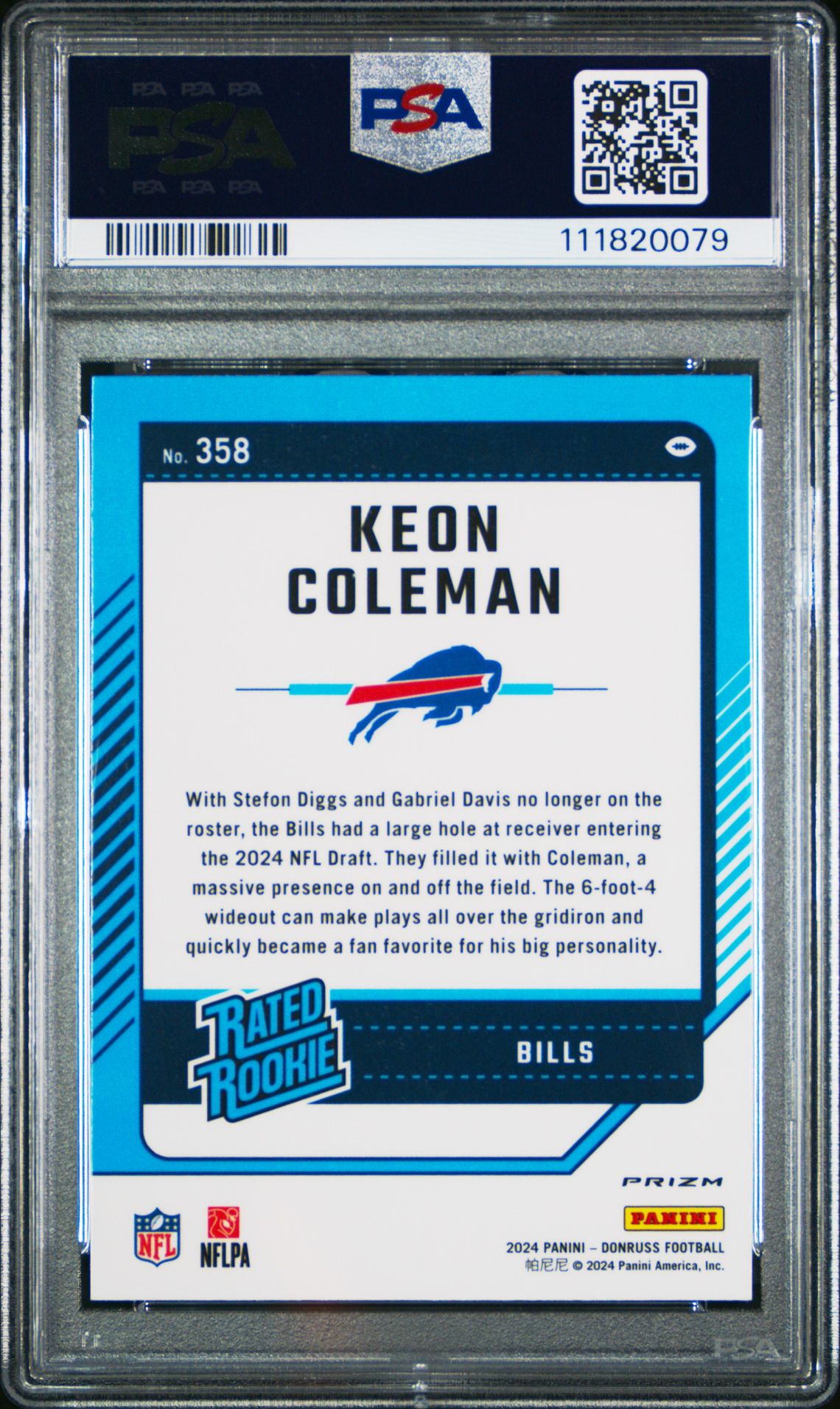 2024 Panini Donruss Keon Coleman #358 (Optic Preview-Red Pandora) Gem Mt 10 back