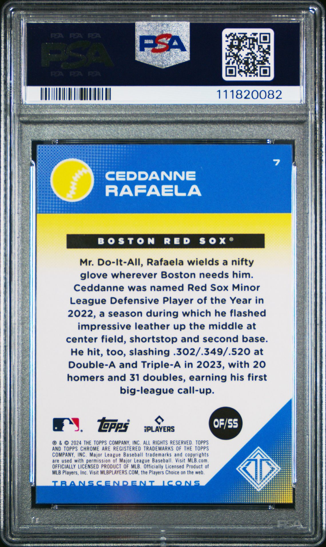 2024 Topps Transcendent Collection Transcendent Icons Chrome Ceddanne Rafaela #7 Gem Mt 10 back