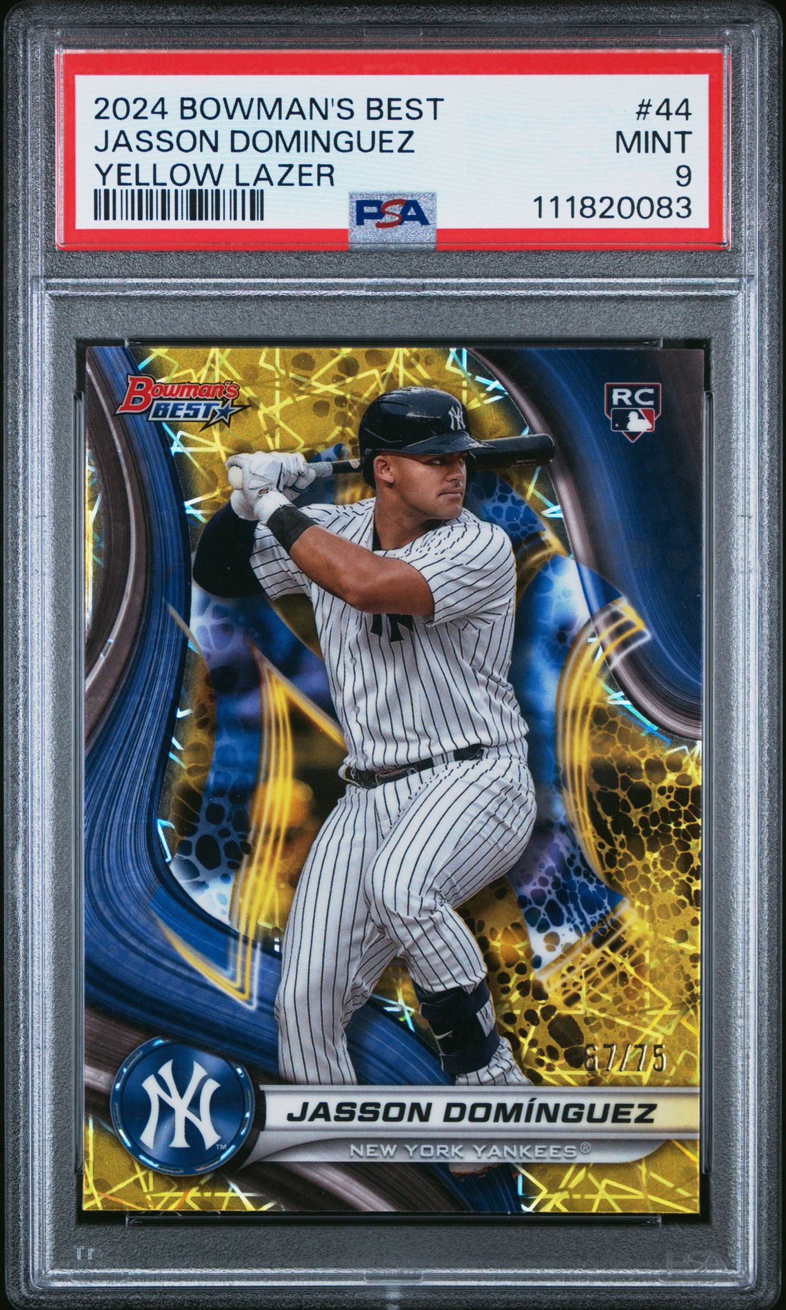 2024 Bowman's Best Jasson Dominguez #44 (Yellow Lazer) Mint 9 front