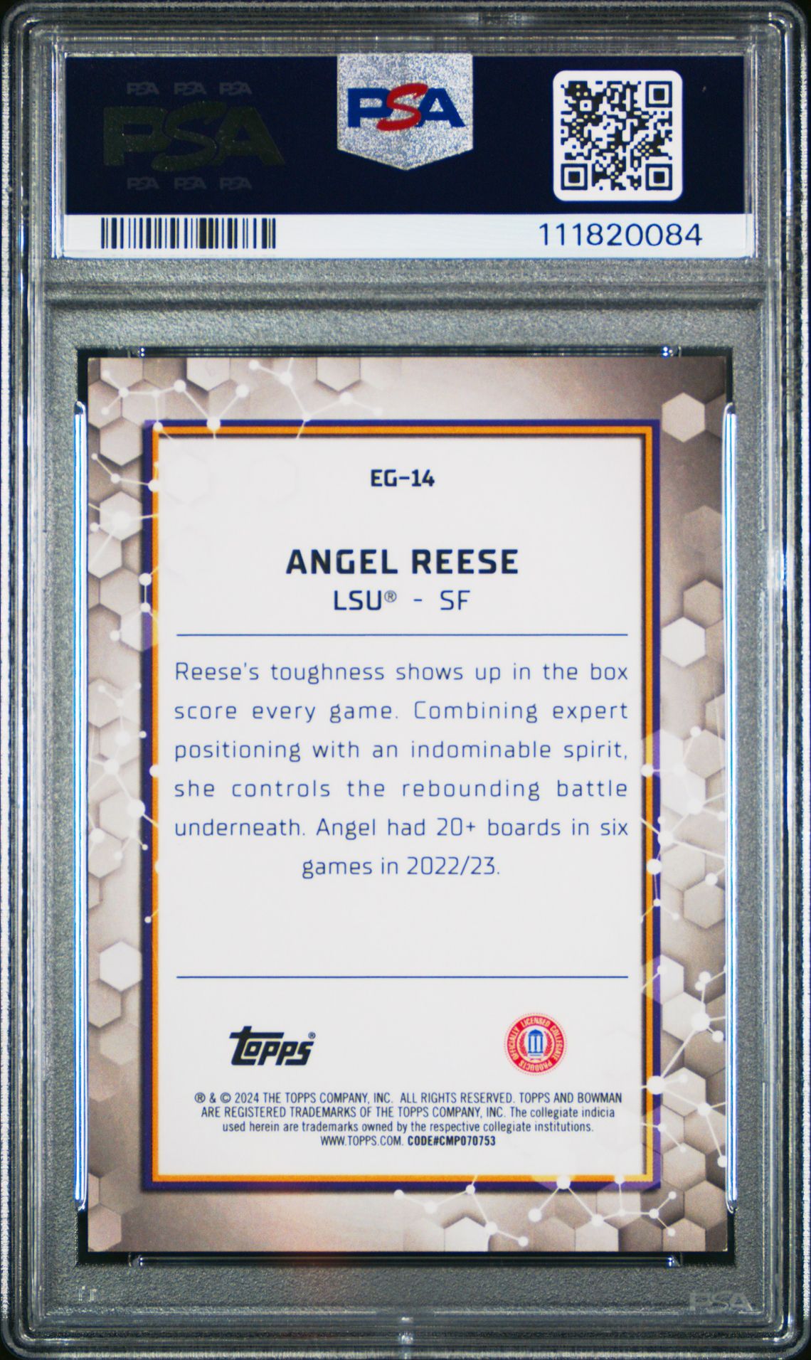 2023 Bowman University Best Elements Of The Game Angel Reese #Eg14 (Elements/Game-Gold Ref) Mint 9 back