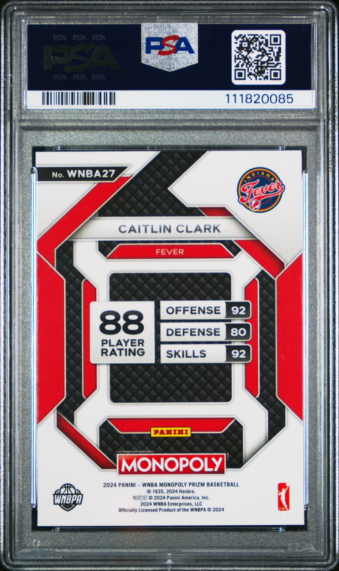 2024 Panini Prizm Monopoly Wnba Insert Caitlin Clark #27 (Insert) Gem Mt 10 back