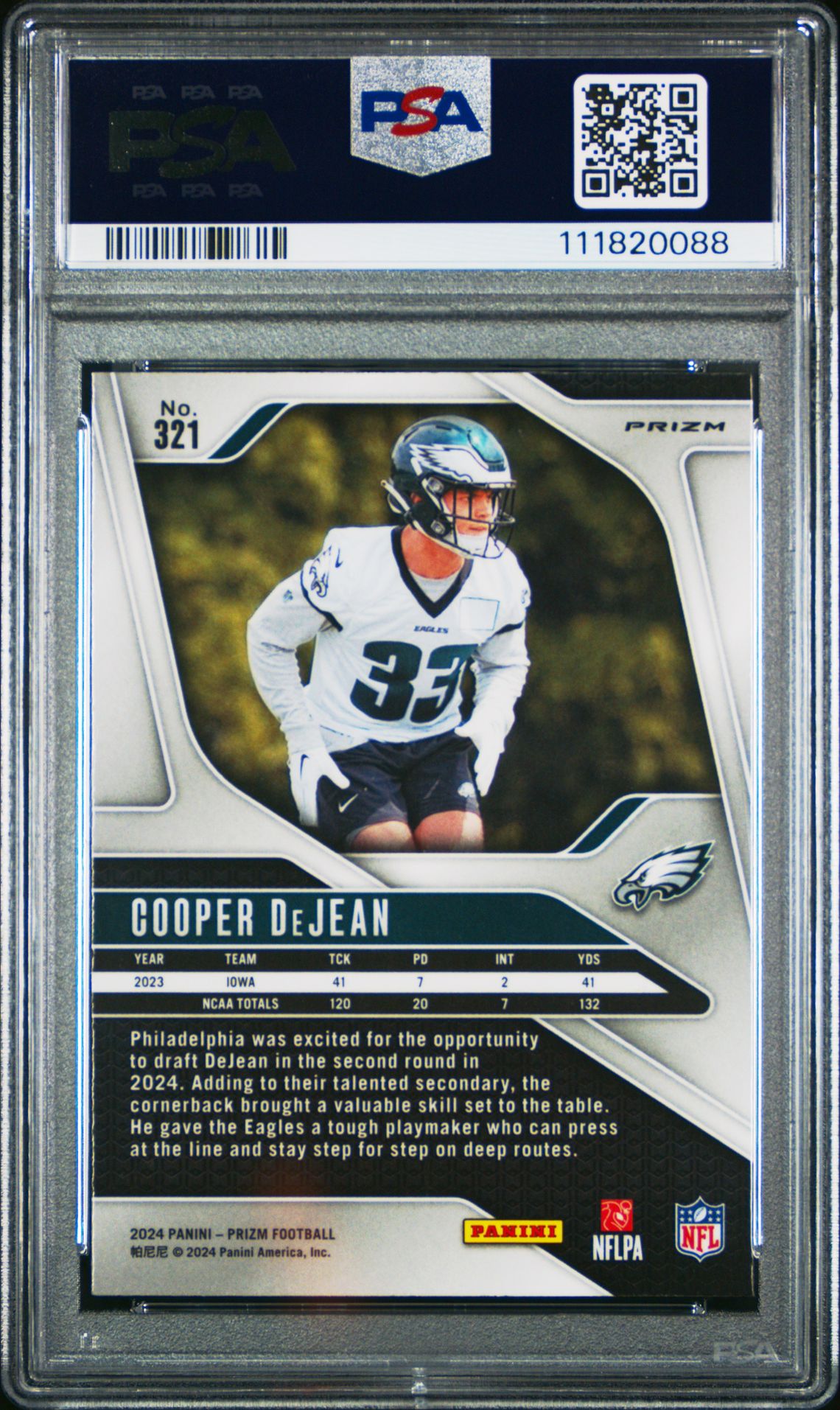 2024 Panini Prizm Cooper Dejean #321 (Silver Prizm) Gem Mt 10 back