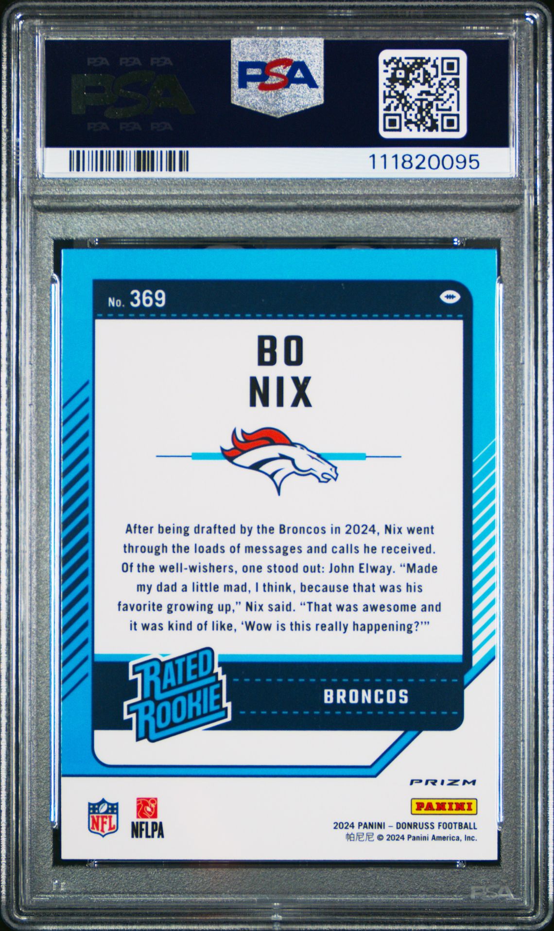 2024 Panini Donruss Bo Nix #369 (Optic Preview-Pink) Gem Mt 10 back