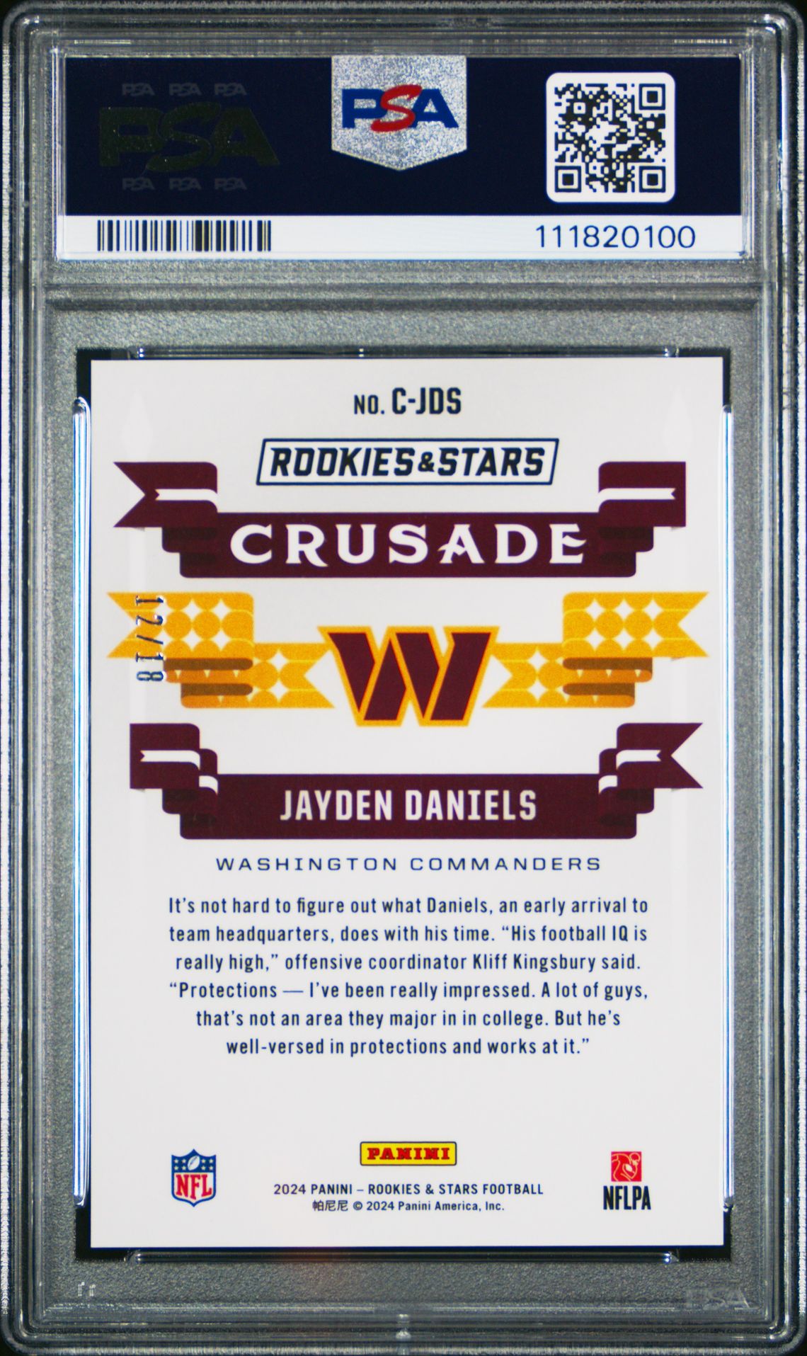 2024 Panini Rookies & Stars Crusade Jayden Daniels #Cjds (Crusade-Ice Fotl) Gem Mt 10 back