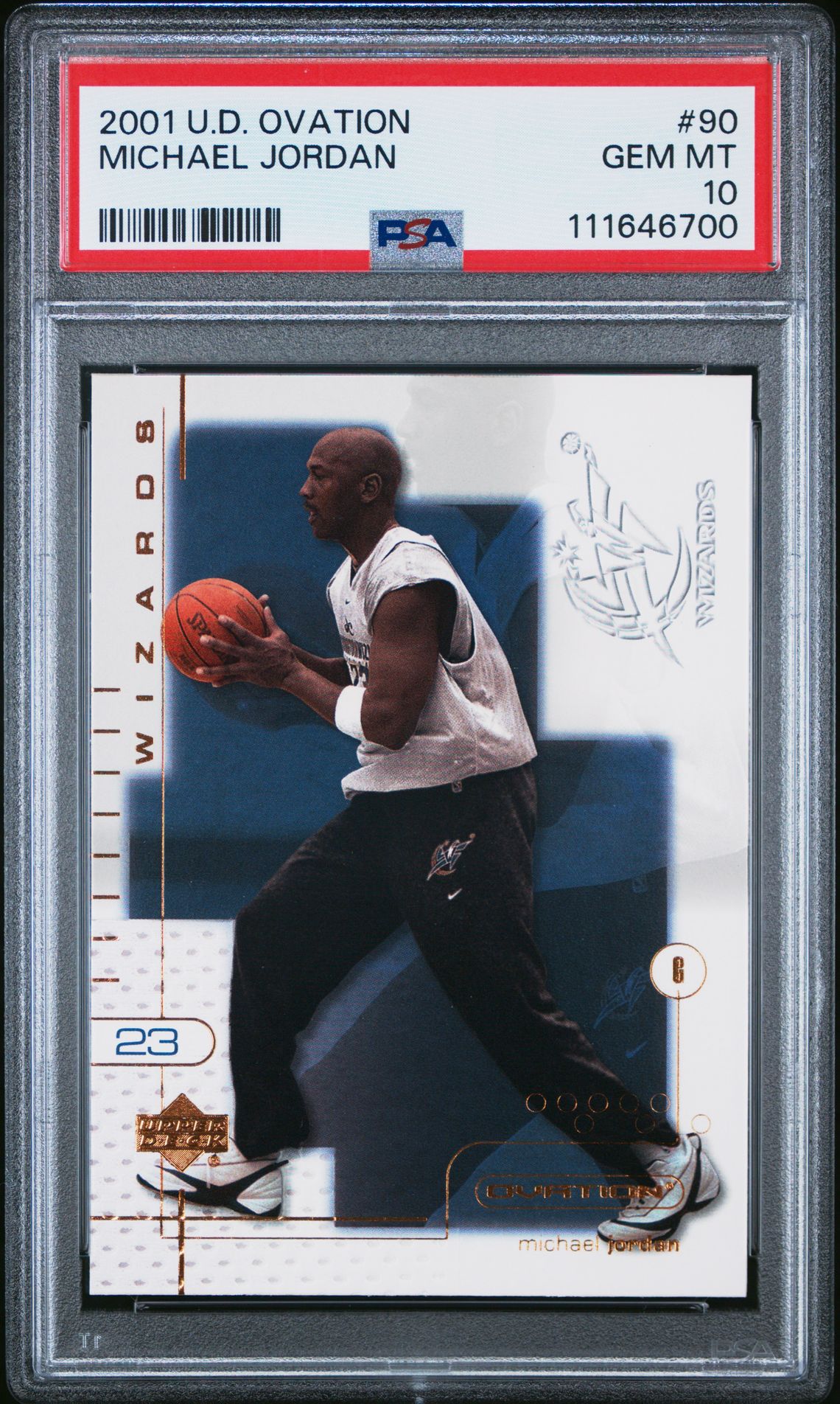 2001 Upper Deck Ovation Michael Jordan #90 Gem Mt 10 front view - PSA graded GEM MT 10