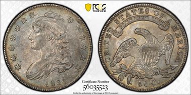 1834 50C Small Date, Small Letters AU53