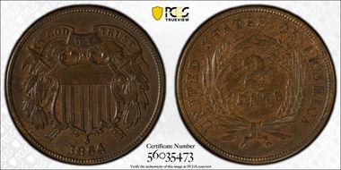 1864 2C Large Motto AU58BN