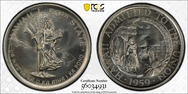 1959 SC50C 2MS-4 Silver Hawaii Statehood Heraldic Art Medal Thin MS68