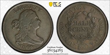 1806 1/2C Small 6, No Stems VF25BN