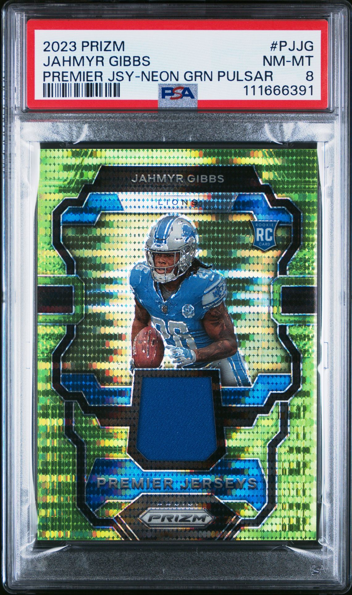 2023 Panini PANINI PRIZM PREMIER JERSEYS Neon Green #PJJG Jahmyr Gibbs front