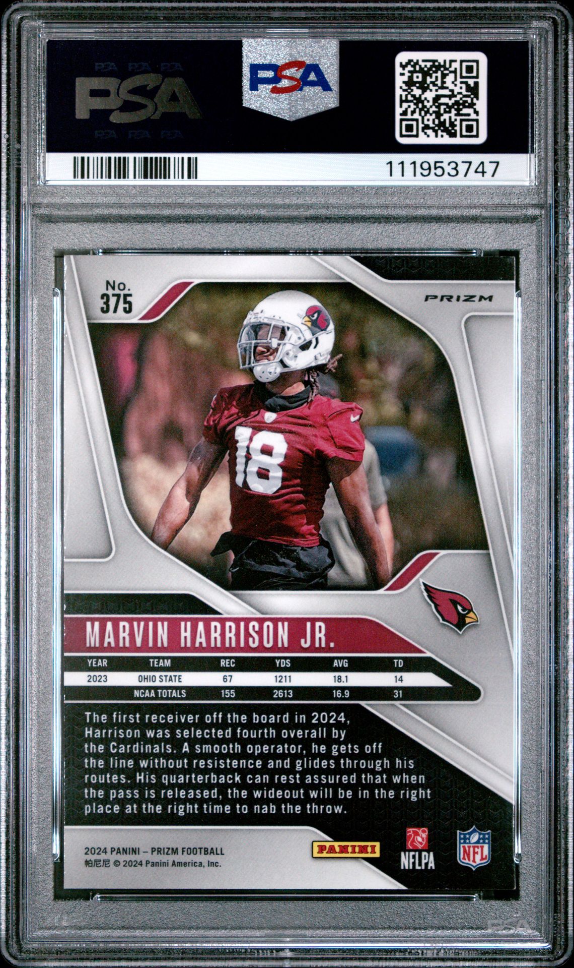 2024 Panini Prizm Marvin Harrison Jr. #375 (Red/White/Blue Prizm) Mint 9 back