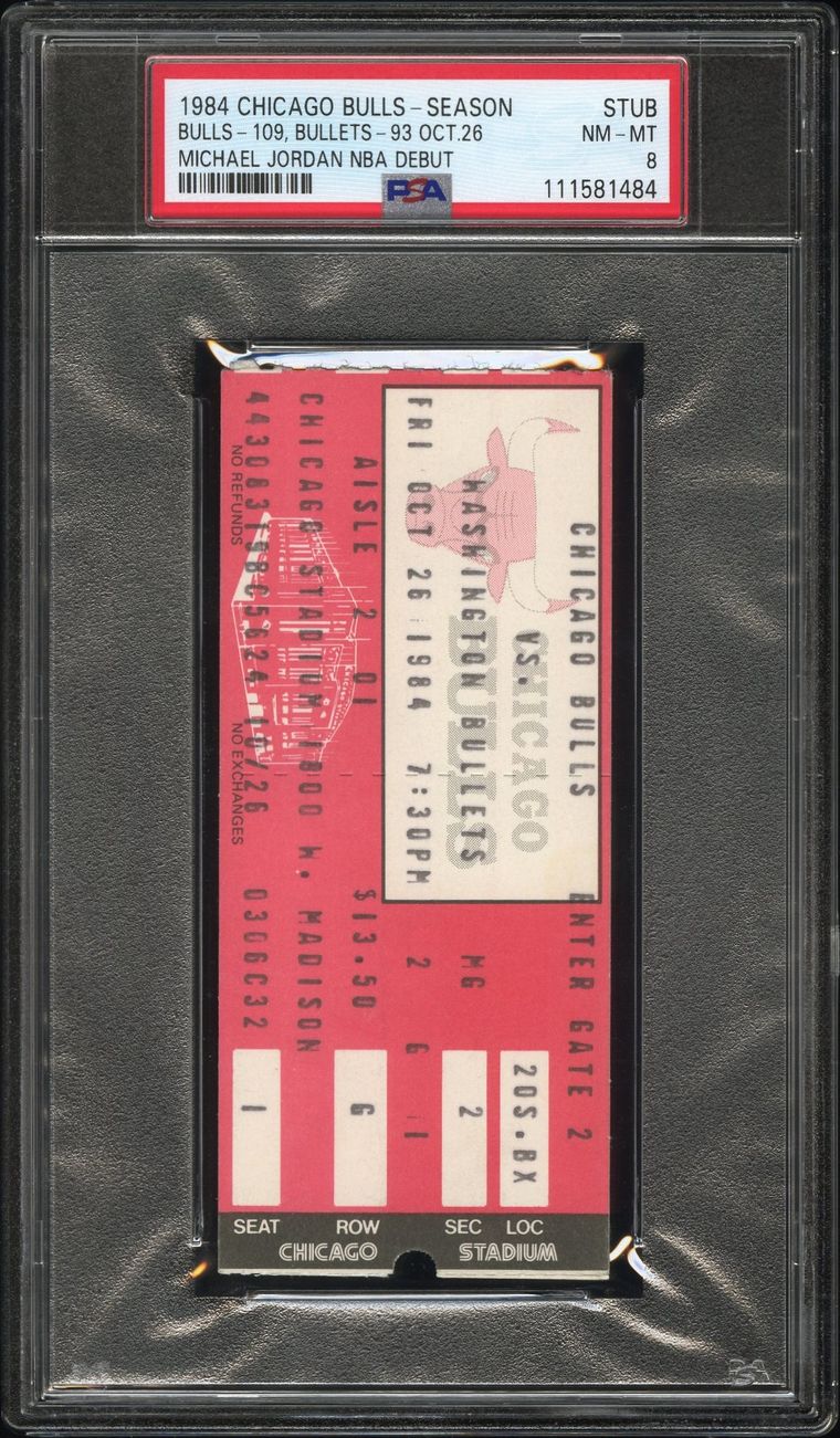 Ticket stub from Michael Jordan's NBA debut graded PSA NM-MT 8, which sold for $280,600