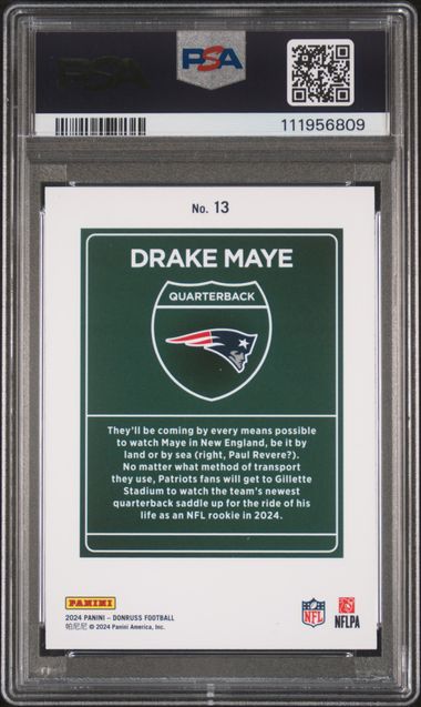 2024 Panini Donruss Downtown! Drake Maye #13 Nm-Mt 8 back