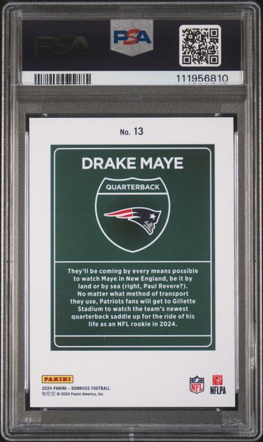 2024 Panini Donruss Downtown! Drake Maye #13 Gem Mt 10 back
