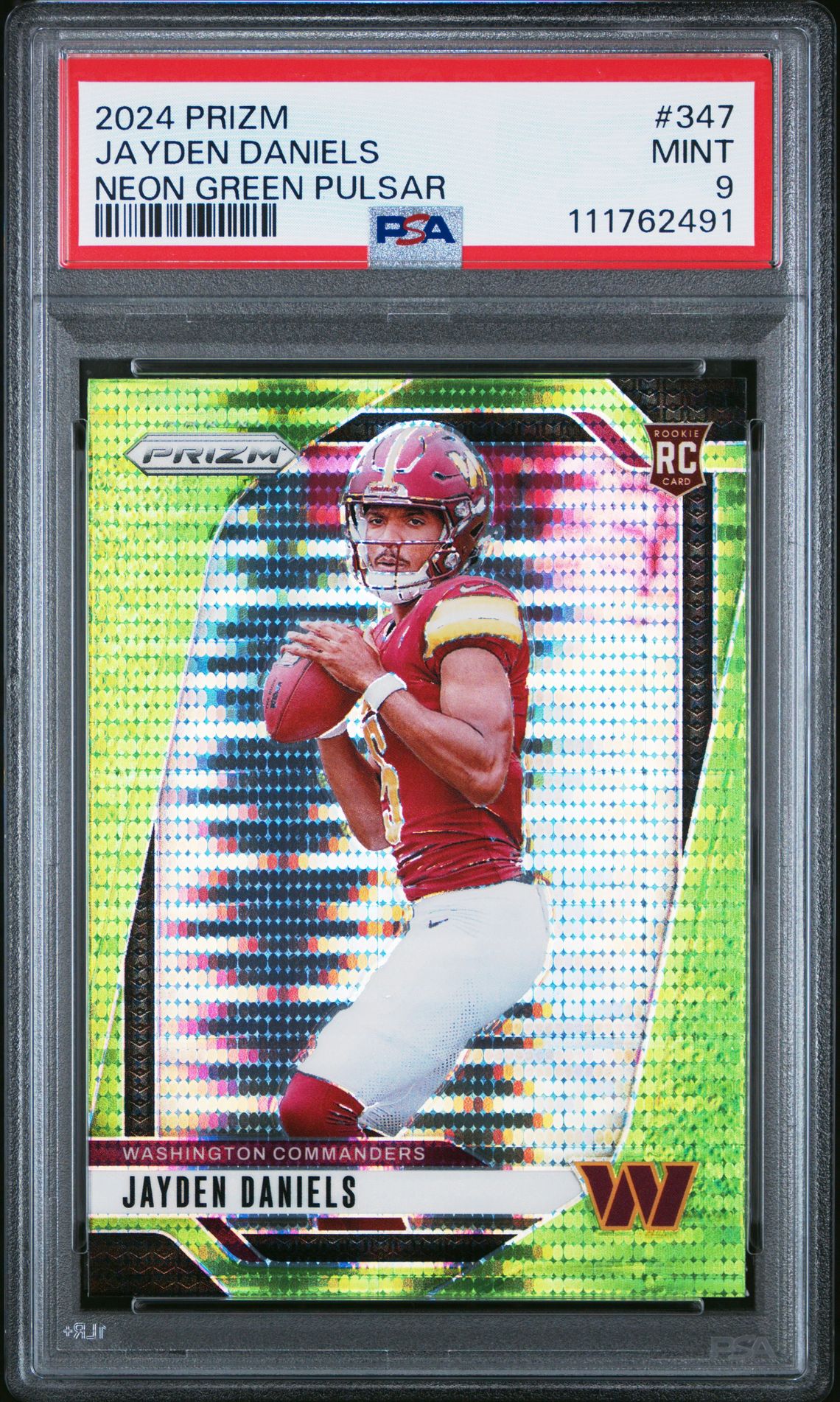 2024 Panini Prizm Jayden Daniels #347 (Neon Green Pulsar) Mint 9 front