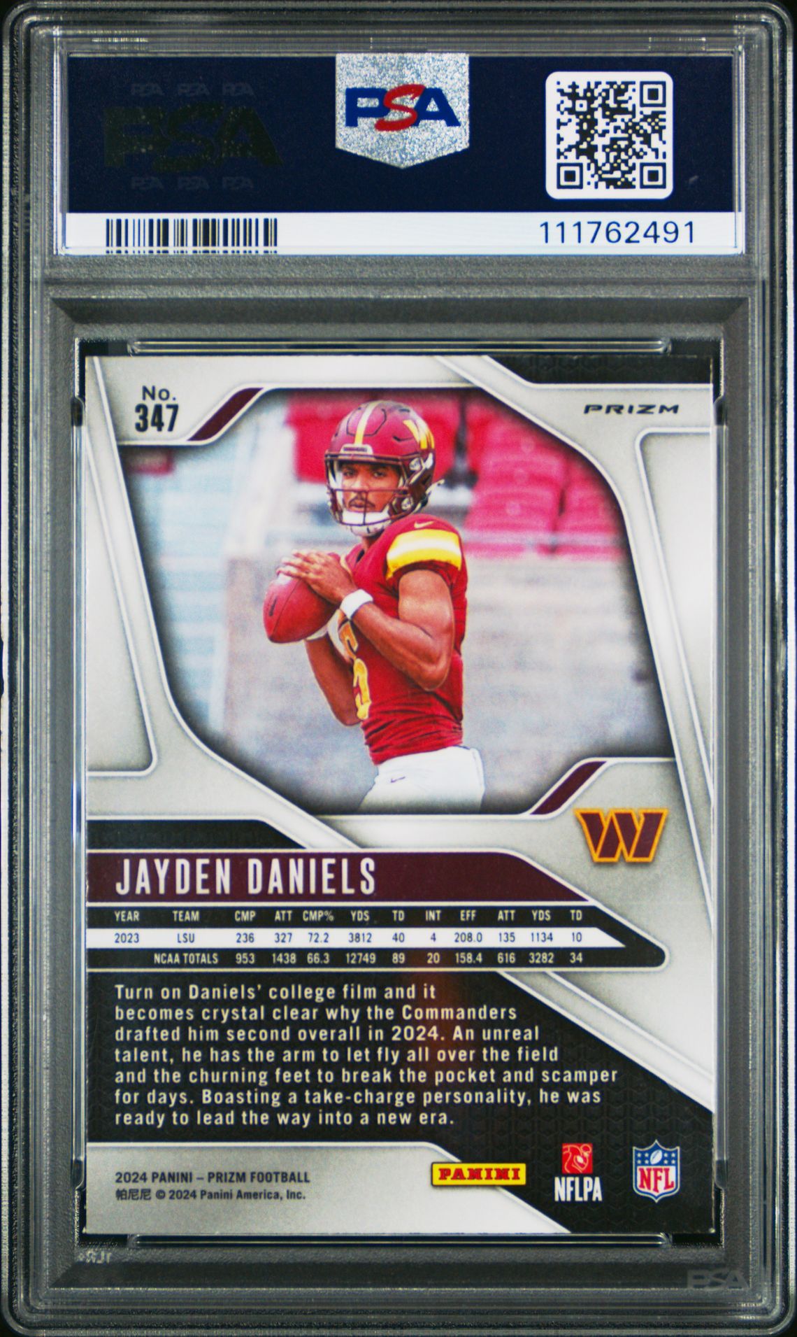 2024 Panini Prizm Jayden Daniels #347 (Neon Green Pulsar) Mint 9 back