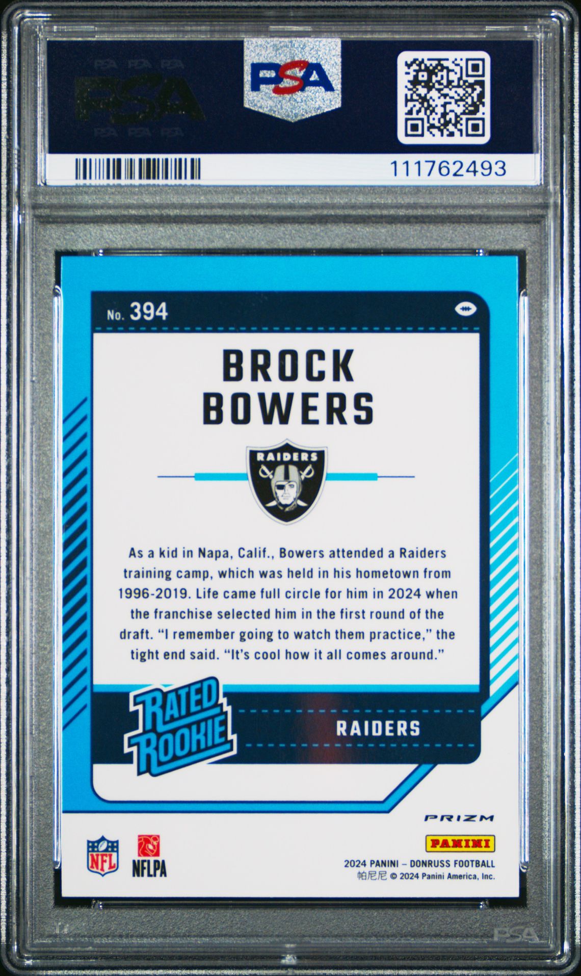 2024 Panini Donruss Brock Bowers #394 (Optic Preview-Red Wave) Gem Mt 10 back